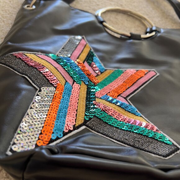 T-Shirt & Jeans For The Record Vegan Sequined Black Ring Tote bag Shoulder Strap - Picture 2 of 8